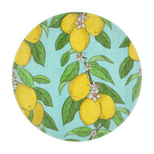 Lemons, Vibrant Blue Background Seamless. Cutting Board