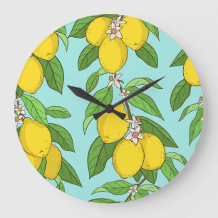Lemons, Vibrant Blue Background Seamless. Large Clock
