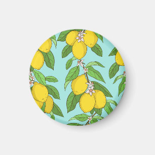 Lemons, Vibrant Blue Background Seamless. Magnet
