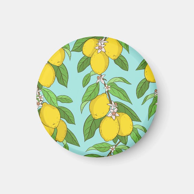 Lemons, Vibrant Blue Background Seamless. Magnet (Front)