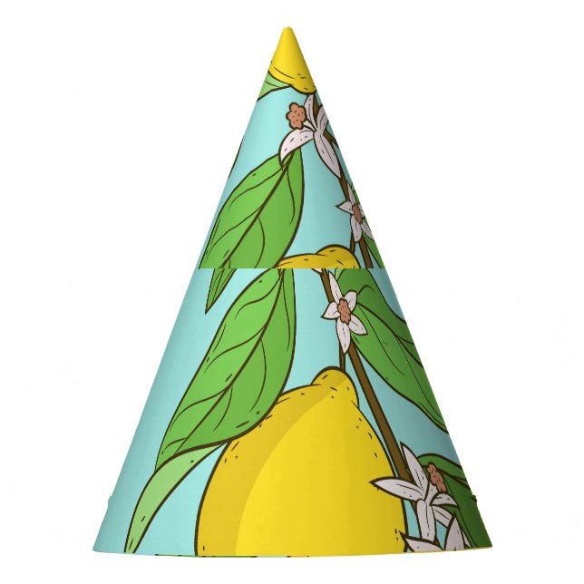 Lemons, Vibrant Blue Background Seamless. Party Hat (Front)