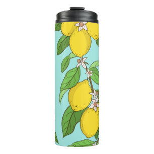 Lemons, Vibrant Blue Background Seamless. Thermal Tumbler