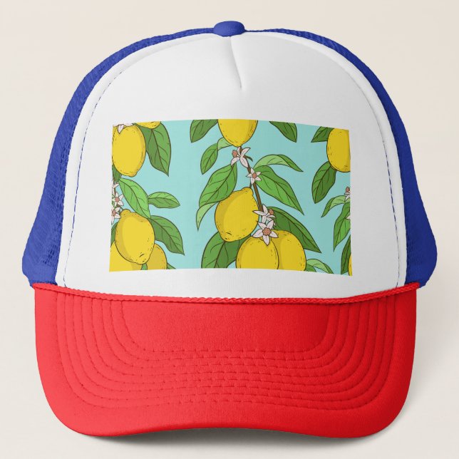 Lemons, Vibrant Blue Background Seamless. Trucker Hat (Front)