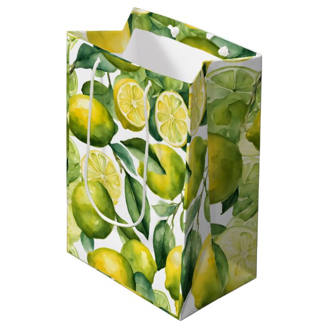 Lemons Watercolor Pattern Design Medium Gift Bag (Front Angled)
