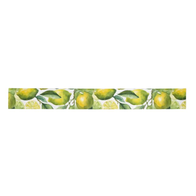 Lemons Watercolor Pattern Design Satin Ribbon (Front)