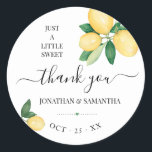 Lemons Wedding Bridal Shower Thank You Classic Round Sticker<br><div class="desc">Add names,  and date to the design. For more customisation (font colour,  font style,  remove or move elements),  click on personalise,  scroll down and click on the link "click to customise further". 
** Please see the full collection for matching invitation,  bridal shower games,  tags,  and sign available**</div>