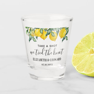 Lemons Wedding Favour take a shot we tied the knot Glass