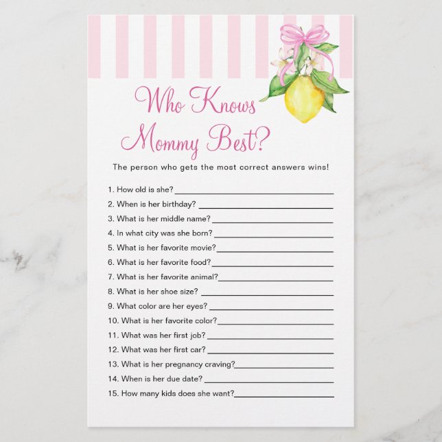 Lemons Who Knows Mummy Best Game (Front)