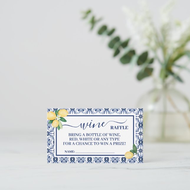 Lemons Wine Raffle Ticket card Bridal Shower (Standing Front)