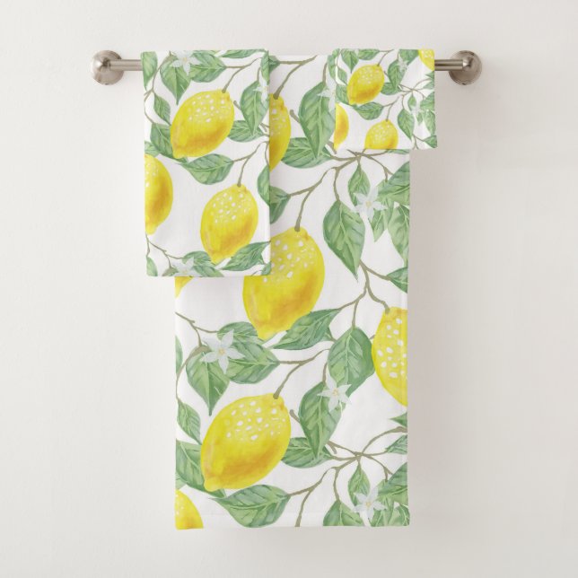 Lemons With Blossom Bath Towel Set (Insitu)