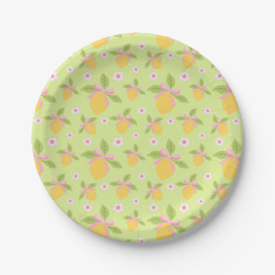 Lemons with Daisies Mint Green Minimalist Spring Paper Plate