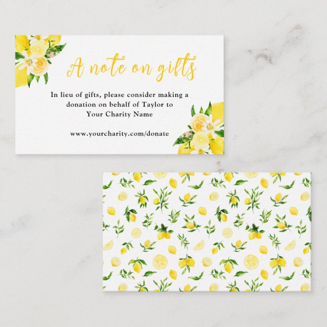 Lemons with Foliage Birthday A Note On Gifts Enclosure Card (Front/Back)