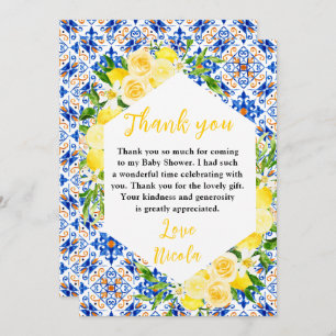 Lemons with Foliage Mediterranean Baby Shower Thank You Card
