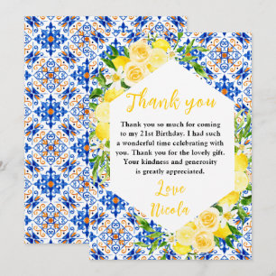 Lemons with Foliage Mediterranean Birthday Thank You Card