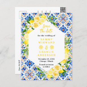 Lemons with Foliage Wedding Save The Date Postcard