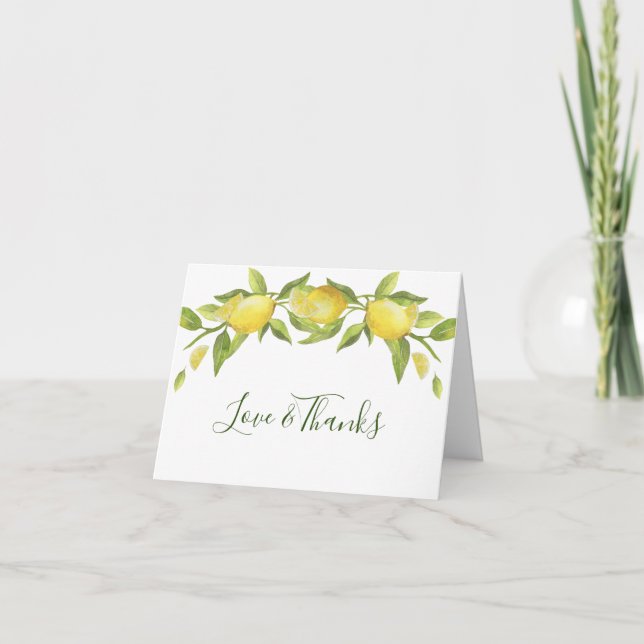 Lemons Wreath & Greenery  Watercolor Thank You Card (Front)