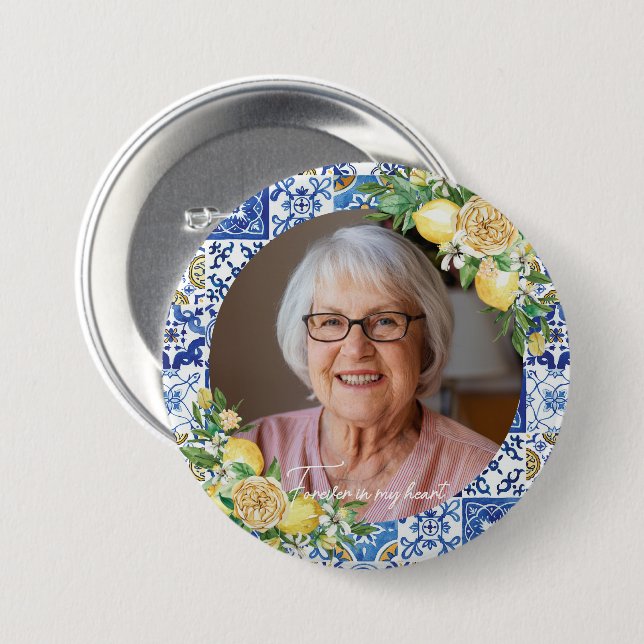Lemons Yellow Floral Photo Memorial Keepsake 7.5 Cm Round Badge (Front & Back)
