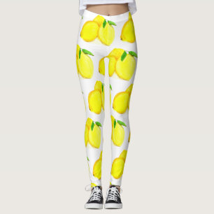 Lemons Yellow Fruit Pattern Watercolor Citrus Leggings
