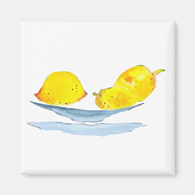 Lemons yellow fruit watercolor magnet (Front)