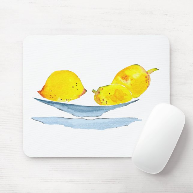 Lemons yellow fruit watercolor mouse pad (With Mouse)