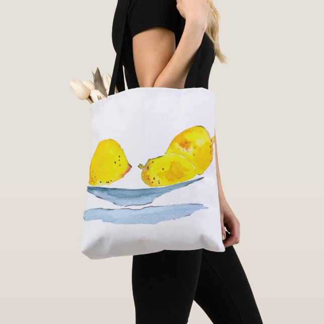 Lemons yellow fruit watercolor tote bag (Close Up)