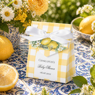 Lemons yellow gingham summer baby shower favour box