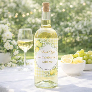 Lemons yellow gingham Thank You Birthday Wine Label