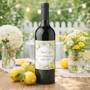 Lemons yellow gingham Thank You Bridal Shower Wine Label
