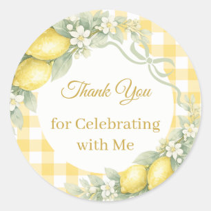 Lemons yellow gingham Thank You party Classic Round Sticker