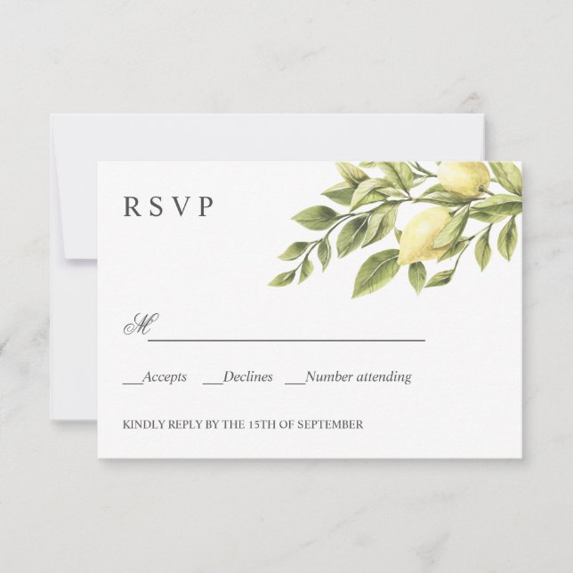 Lemons | Yellow | Rustic WEDDING Classic RSVP (Front)