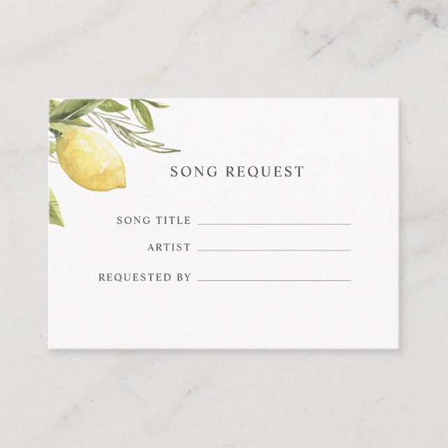 Lemons Yellow Song Request wedding Enclosure Card (Front)