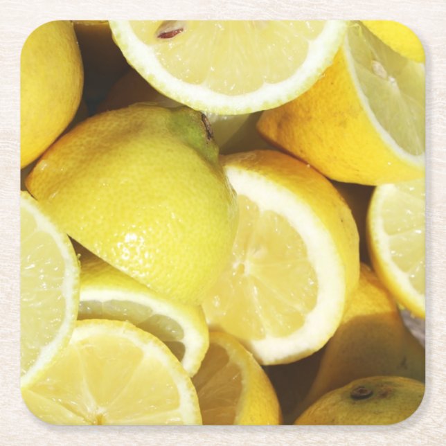 Lemons Yellow Square Paper Coaster (Front)