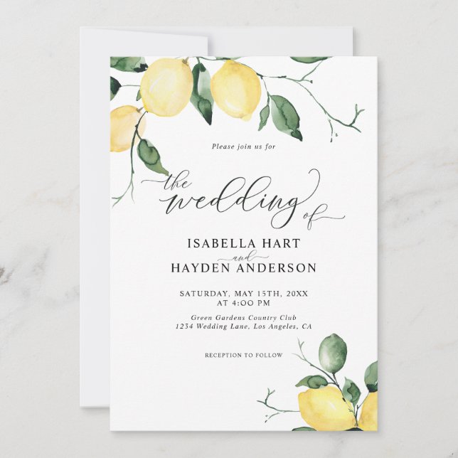 Lemons Yellow Summer Fruit Garden Wedding Invitation (Front)