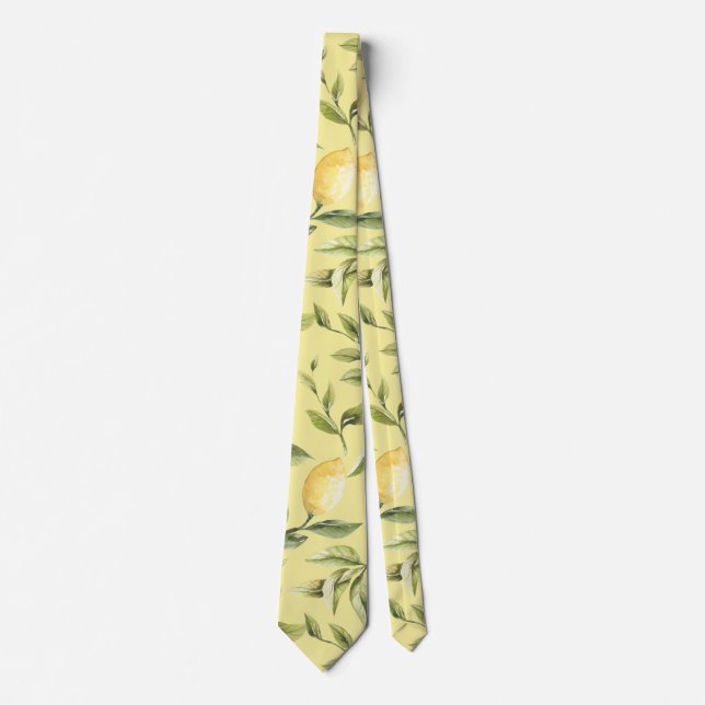 Lemons | Yellow | Watercolor botanical pattern Tie (Front)