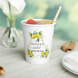 Lemony Elegant Gold Geometric Bridal Shower Paper Cups