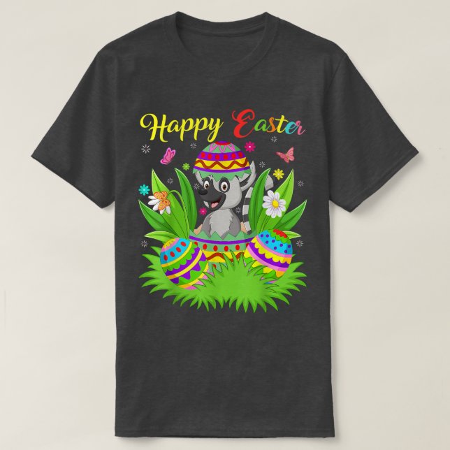 Lemur Animal Lover Floral Easter Egg Funny Lemur E T-Shirt (Design Front)