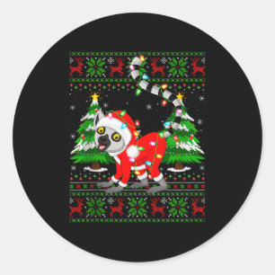 Lemur Christmas Lights Santa Costume Ugly Xmas Swe Classic Round Sticker