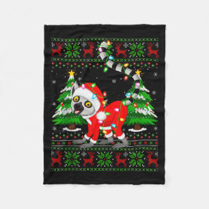 Lemur Christmas Lights Santa Costume Ugly Xmas Swe Fleece Blanket