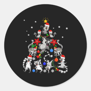 Lemur Christmas Tree Santa Hat Xmas Holiday Costum Classic Round Sticker