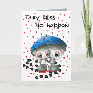 Lemur Couple in Love Under Heart Rain Card