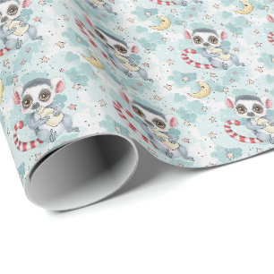 Lemur Cute Baby Pastel Watercolor Pattern Wrapping Paper