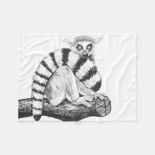 Lemur drawing fleece blanket (Front (Horizontal))