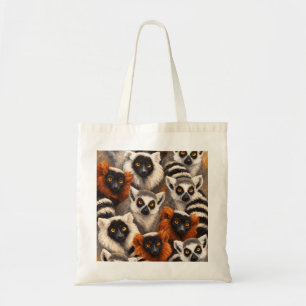 Lemur Faces and Ringed Tails Madagascar Wildlife Tote Bag