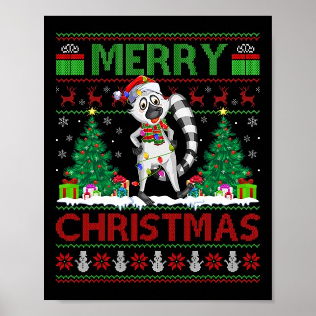 Lemur Lover Xmas Tree Lights Ugly Santa Lemur Chri Poster (Front)