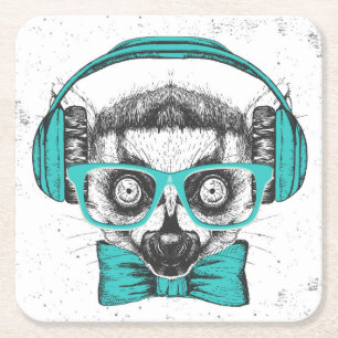 Lemur Music Lover Square Paper Coaster