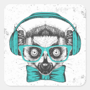 Lemur Music Lover Square Sticker