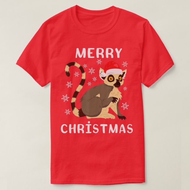 Lemur Santa Merry Christmas Lemur Lover Cute Anima T-Shirt (Design Front)