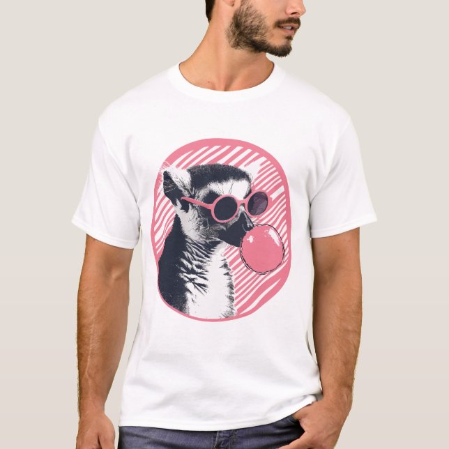 Lemur with sunglasses an bubble gum T-Shirt (Front)
