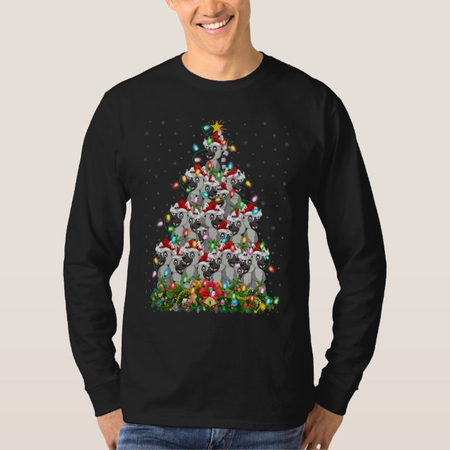 Lemur   Xmas Lights Santa Lemur Christmas Tree T-Shirt (Front)