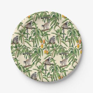 lemurs and branches mango seamless pattern paper plate